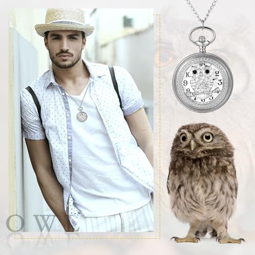 Women's Pocket Watch Skeleton Owl Pocket Watches Pendant Necklace Rhin