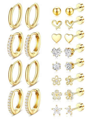 Hypoallergenic Gold Stud Earrings for Women - 14k Gold Plated Surgical Stainless Steel Earrings