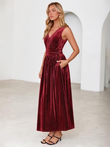 Simplee Womens Velvet Sleeveless Formal Wedding Guest Cocktail Maxi Dress
