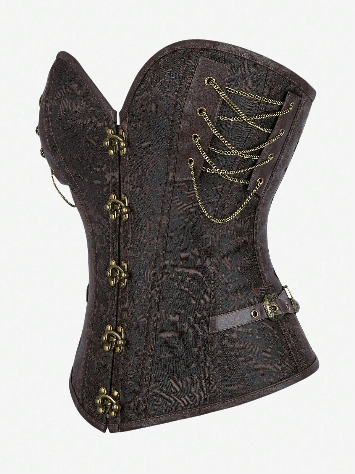 Gothic Steampunk Corset Punk Chain Buckle Retro Masquerade Costume Bustier Top For Women, Brown, Halloween Cosplay