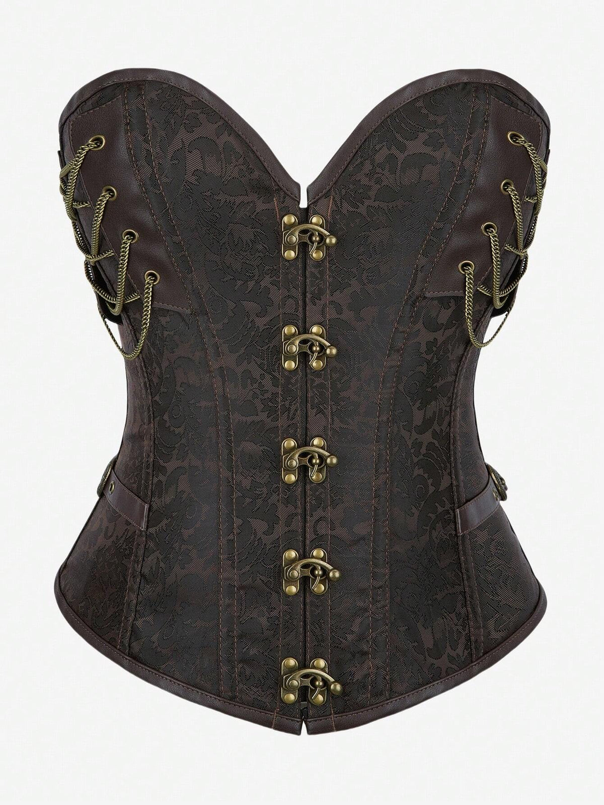 Gothic Steampunk Corset Punk Chain Buckle Retro Masquerade Costume Bustier Top For Women, Brown, Halloween Cosplay Main image