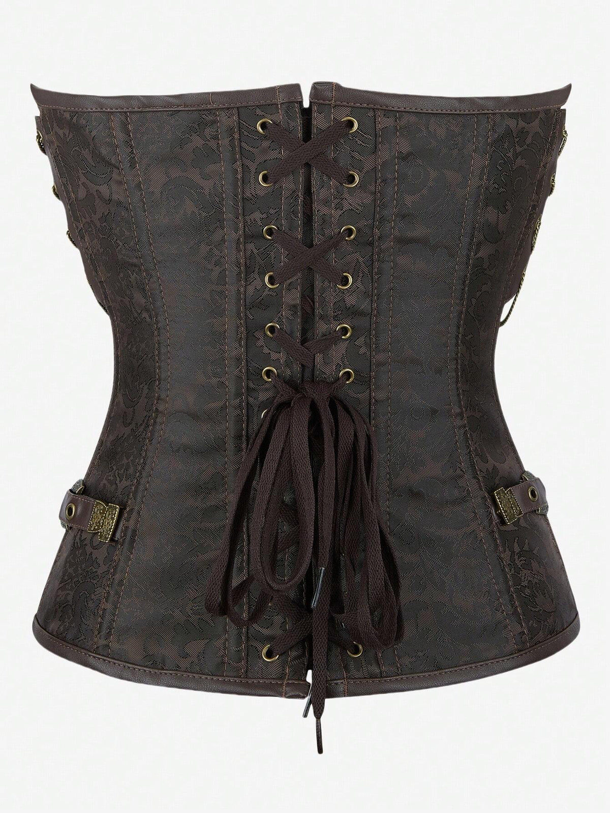 Gothic Steampunk Corset Punk Chain Buckle Retro Masquerade Costume Bustier Top For Women, Brown, Halloween Cosplay