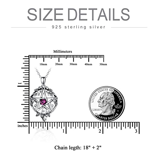 Sterling Silver Pentagram Necklace with Birthstone Tetragrammaton
