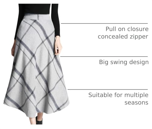 Tanming Womens Plaid Skirt Wool A‑Line Pleated Long Skirt