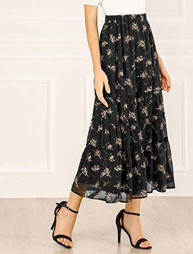 Allegra K Women's Floral Skirt Chiffon A-line Long Tiered Ruffle Maxi Skirt