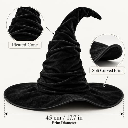 Women's Witch Hat with Shapeable Wide Brim and Adjustable Drawstring