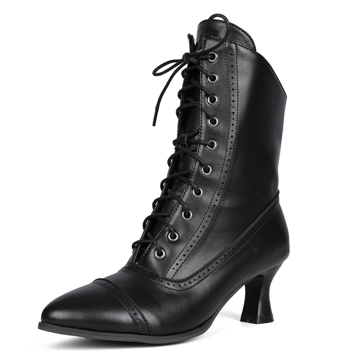 LanreyTaley Victorian Boots for Women Vintage Granny Boots Renaissance Ankle Boots Low Heel Lace Up Booties with Zipper