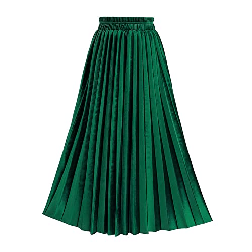 TONCHENGSD Women's Fall Winter Velvet Midi Skirt High Elastic Waist Pleated Skirt Main image