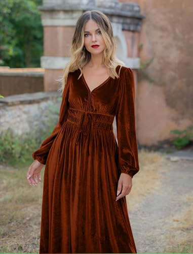 ZAFUL Women's V Neck Velvet Midi Dress Long Sleeve Formal Cocktail Dress
