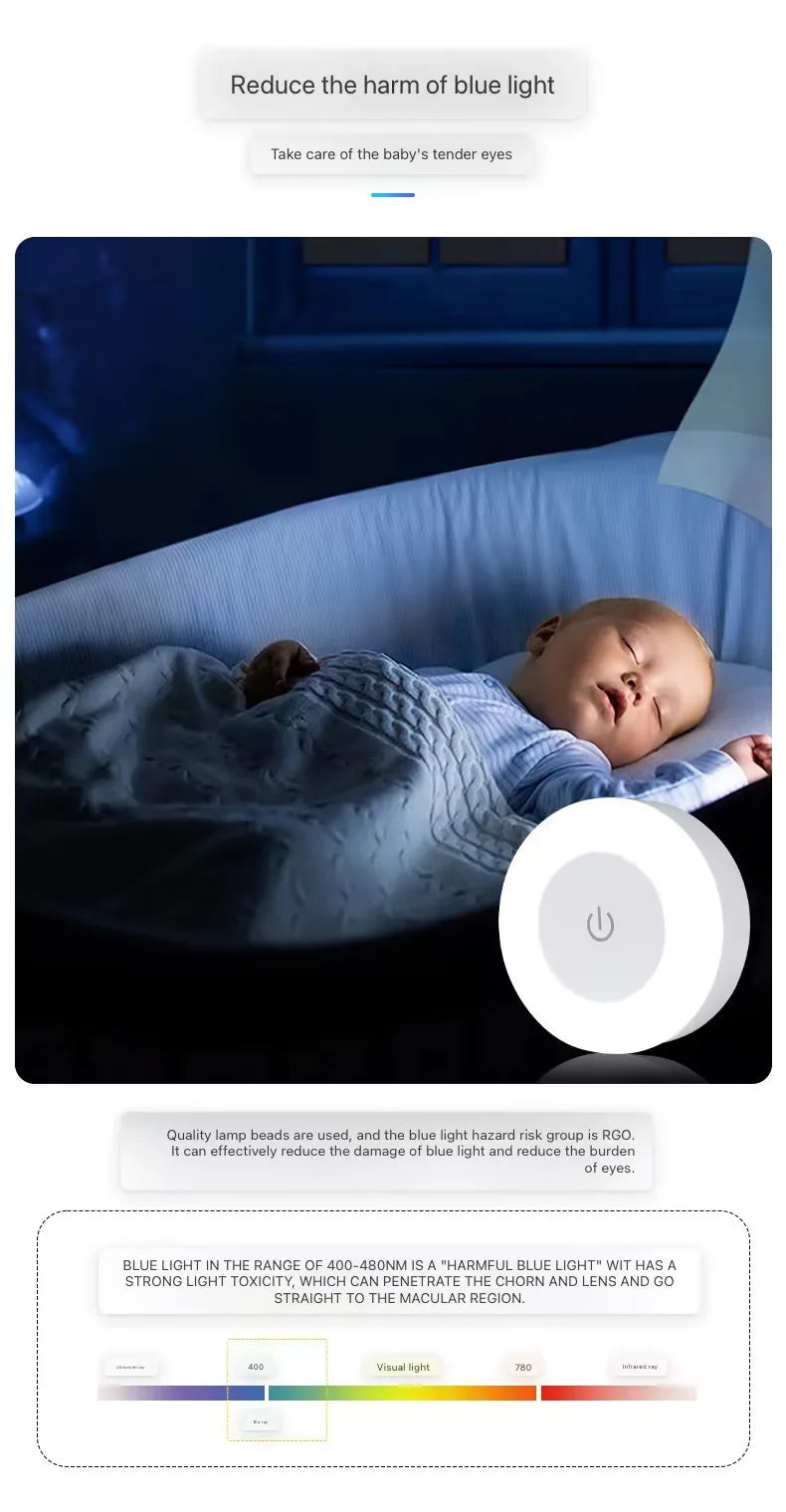 Energy Saving LED Touch Sensor Night LED Light Room Aisle Bedroom Round Portable Night Lamp