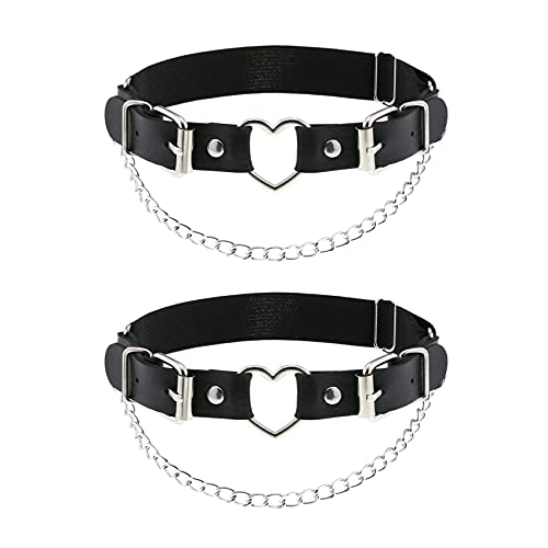 2PCs Leather Leg Garter with Chains, Elastic Rock Heart Thigh Garter for Women