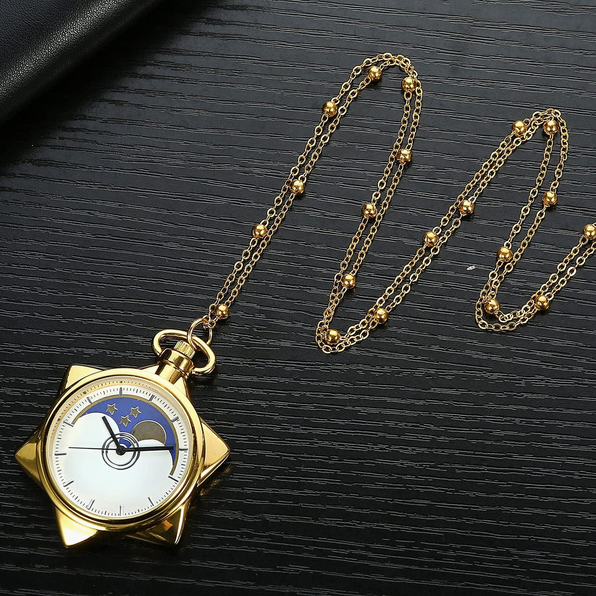 Moon Pocket Watch Gold Rhinestone Star Quartz Pocket Watches for Women