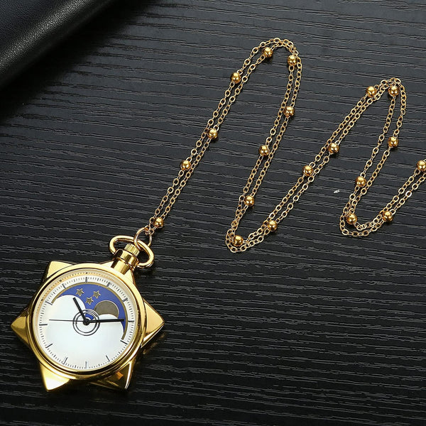 Moon Pocket Watch Gold Rhinestone Star Quartz Pocket Watches for Women
