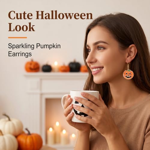 Halloween Earrings for Women Sparkly Rhinestone Pumpkin Dangle Earrings Jewelry Accessories for Halloween Costume Party