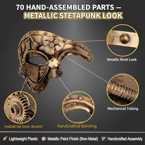 Steampunk Cyborg Half Mask – Gold Metallic Finish Secondary image