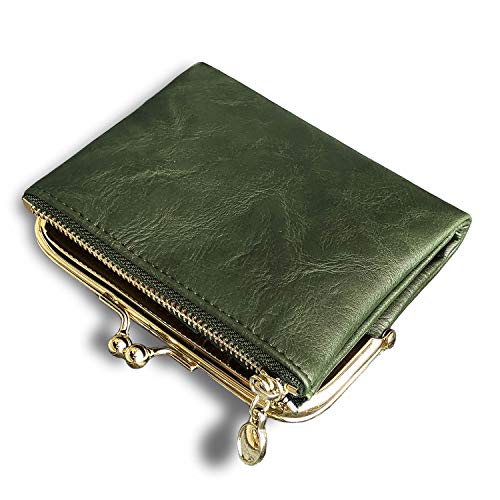 Womens Small RFID Compact Bifold Wallet — Vintage Kiss-Lock Coin Purse