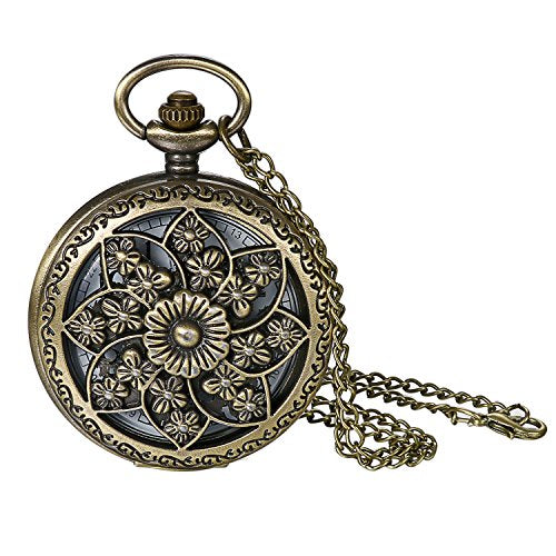 Bronze Flower Pocket Watch: Retro Vintage Pendant Watch with Main image