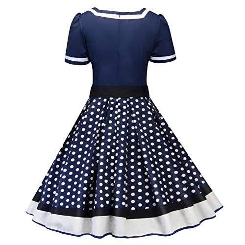 Women Vintage 1950s Dress 50s Polka Dot Rockabilly A-Line Swing Tea Party Prom Retro Cocktail Party Swing Dresses with Belt