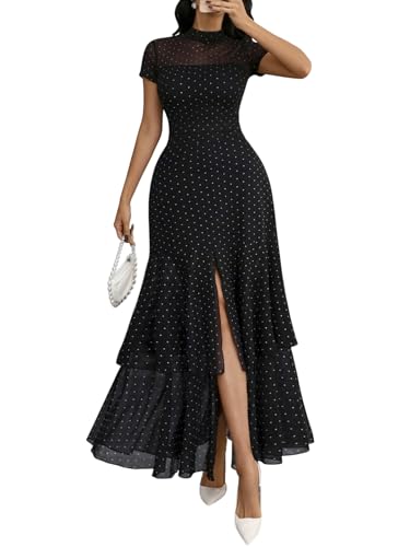 GothDark Women's Summer Mesh Ruffle Polka Dot Party Wedding Guest Dresses