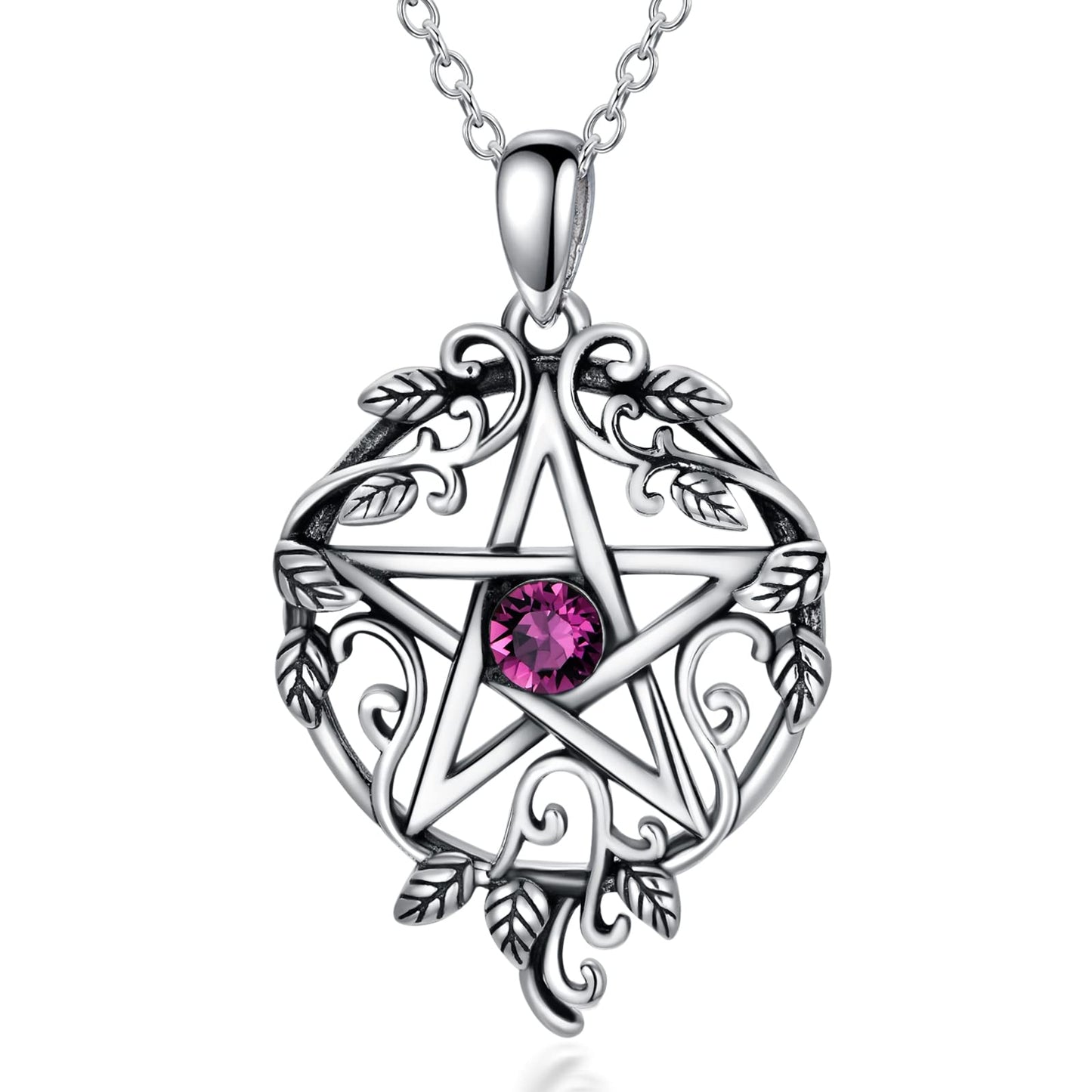 Sterling Silver Pentagram Necklace with Birthstone Tetragrammaton