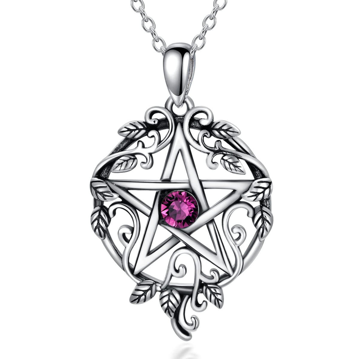 Sterling Silver Pentagram Necklace with Birthstone Tetragrammaton