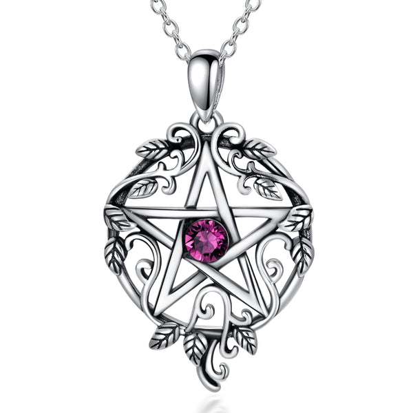 Sterling Silver Pentagram Necklace with Birthstone Tetragrammaton