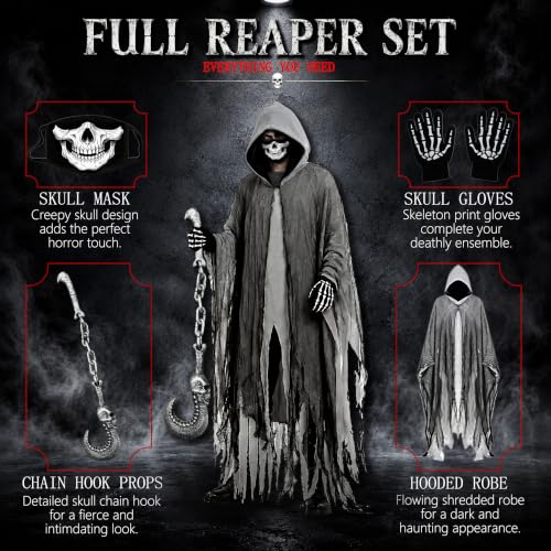 Grim Reaper Costume Set Unisex Halloween Hooded Cape Cosplay Ghost Cloak