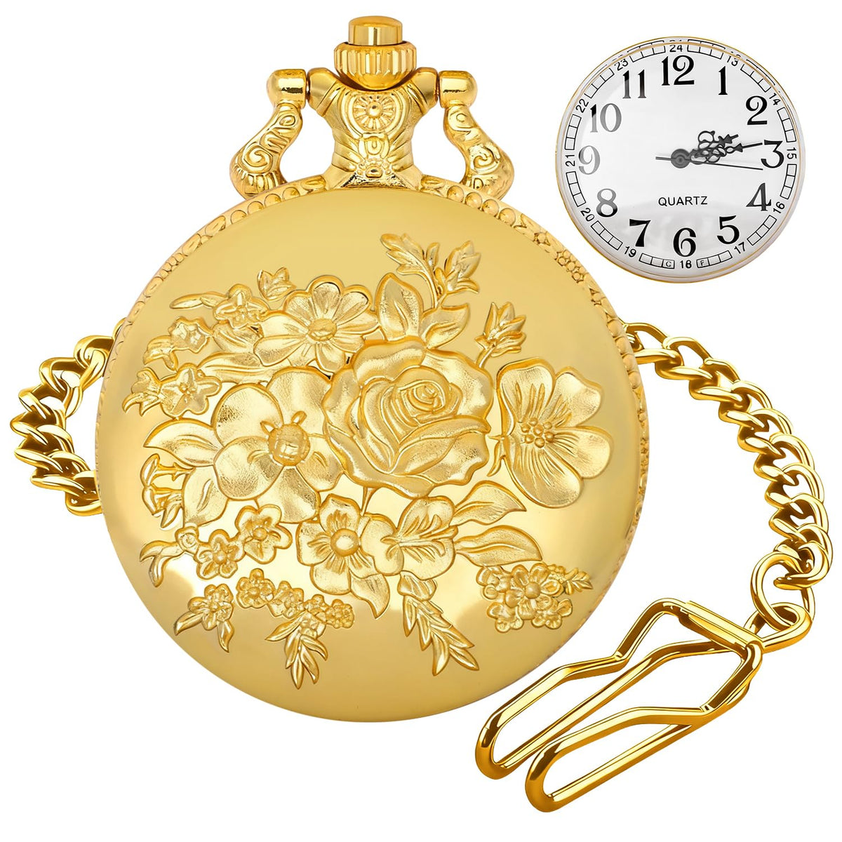 Solid Small-Flower Quartz Pocket Watch
