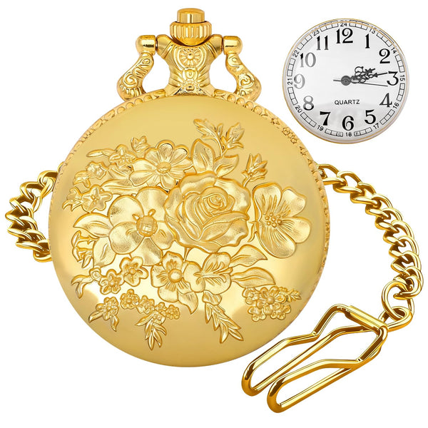 Solid Small-Flower Quartz Pocket Watch