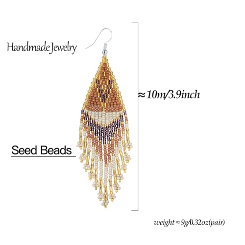 Long Beaded Tassel Boho Statement Earrings