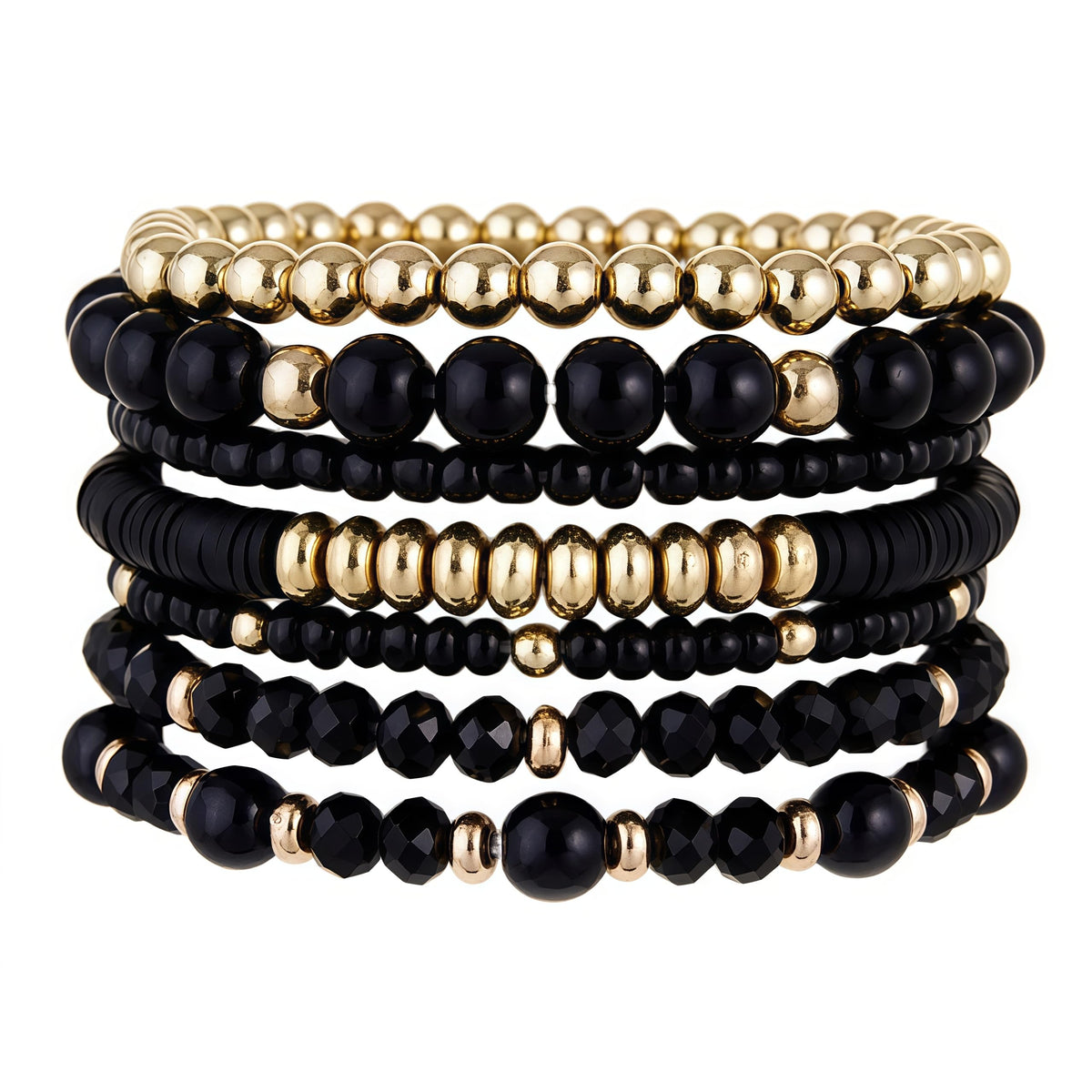 Bohemian Stackable Beaded Bracelets for Women, Multilayer Stretch Bead Bracelet Set, Vintage Boho Stacking Bracelets, Bohemian Jewelry Gifts for Women (Black)