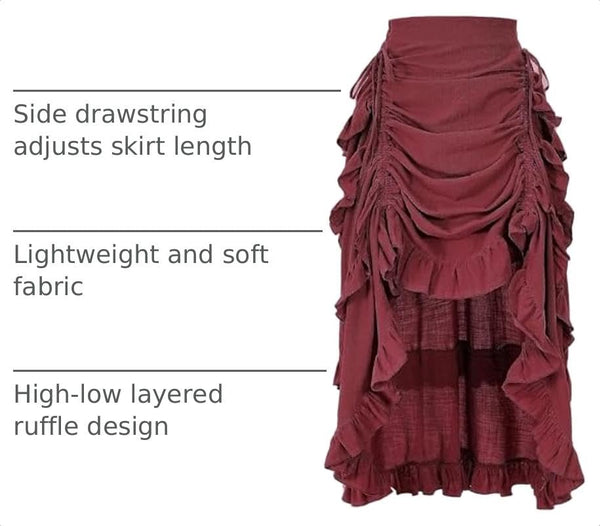 Women's Gothic Steampunk Renaissance Pirate High Low Ruffle Skirt