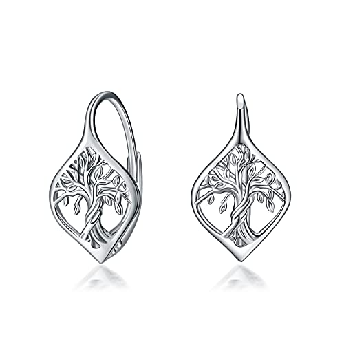 925 Sterling Silver Tree of Life Hoop Earrings Main image