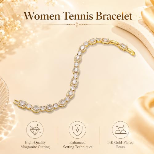 Tennis Bracelet for Women, 14K Gold Plated CZ Bracelet with AAAAA Cubic Zirconia, Hypoallergeni 6.7 Inch Sparkling Halo Tennis Bracelet