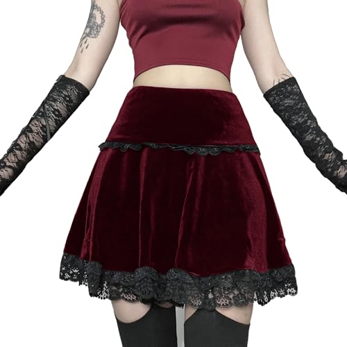 Velvet Lace Little Mini Skirts for Women High Waist Casual Ruffle Skirt Y2k Punk Goth Party
