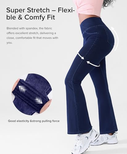 Stretchy Jeans For Women Flare Jeggings Leggings With Pockets
