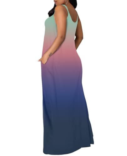OFEEFAN Women's Maxi Dresses Summer Spaghetti Strap Dress with Pockets