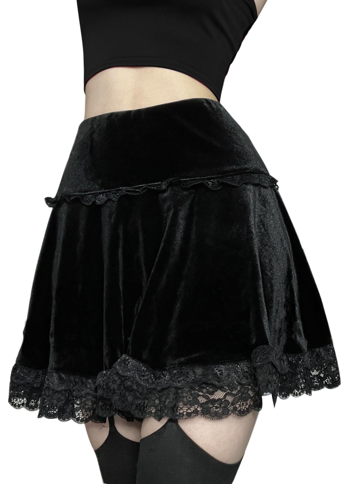 TSMNZMU Womens Gothic Mini Skirts Punk Grunge Velvet Skirts High Waist Emo Skirt Mall Goth Alt Harajuku Skirt