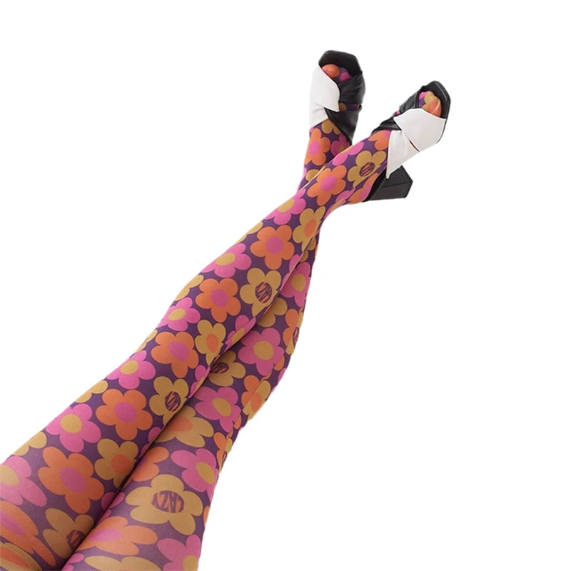 Y2K Tie Dye Hollow Out Mesh Patterned Tights