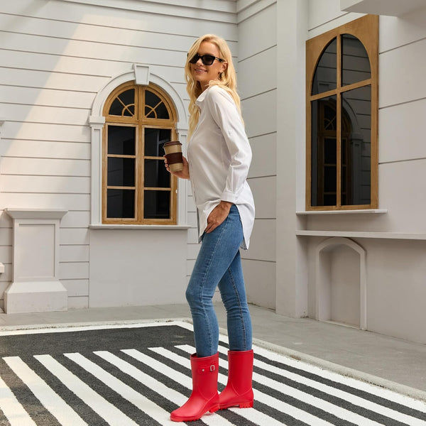 Women's Mid Calf Rain Boots Waterproof Fashion Shoes