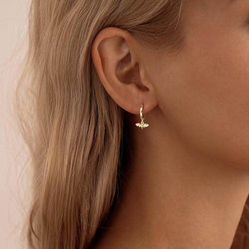 Huggie Earrings for Women-14K Gold/Silver/Black Plated Heart Safety Pin Starfish Butterfly Snake Pearl Bee Earrings for Women Gold Hoop Earrings