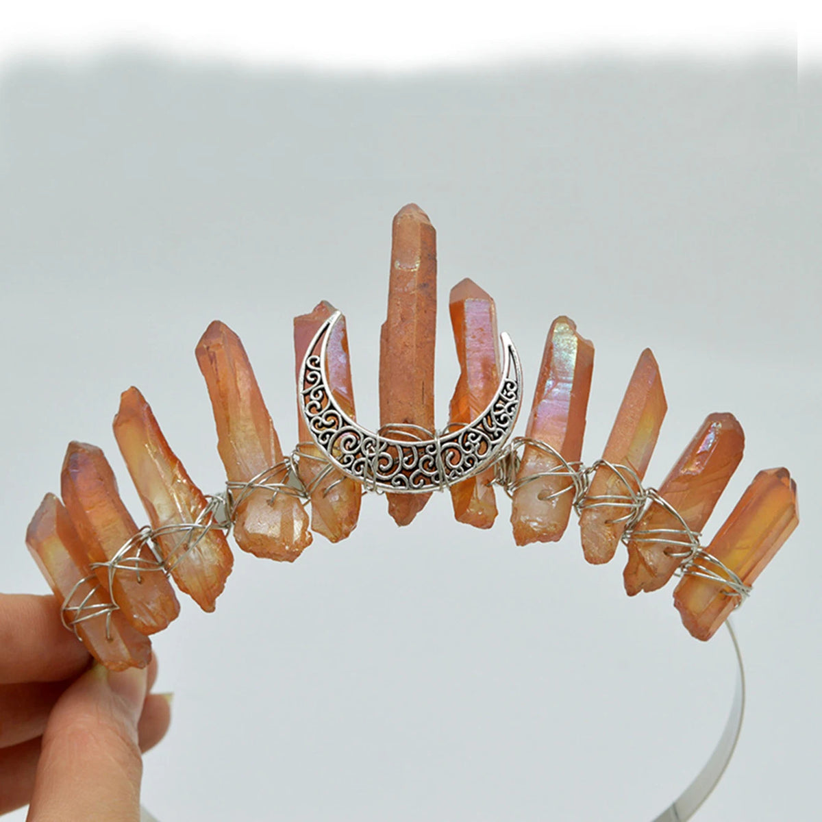1PC Natural Crystal Quartz Moon Crown Wicca Headband - Spiritual Jewelry