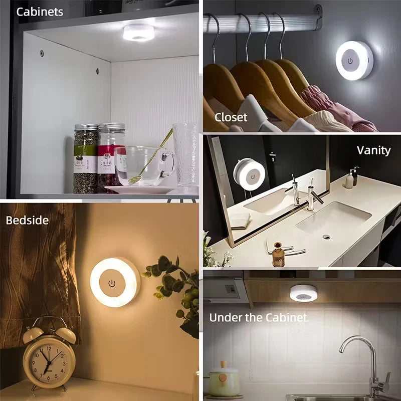 Energy Saving LED Touch Sensor Night LED Light Room Aisle Bedroom Round Portable Night Lamp