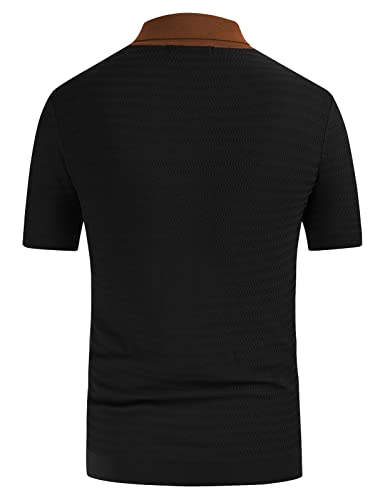 PJ PAUL JONES Men's Vintage Stripe Knit Polo Shirts Short Sleeve Stylish Button Down Cardigan Sweater