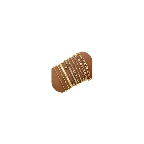 10 Pcs 14K Gold Plated Bracelet for Women, Dainty Stackable Chain Set