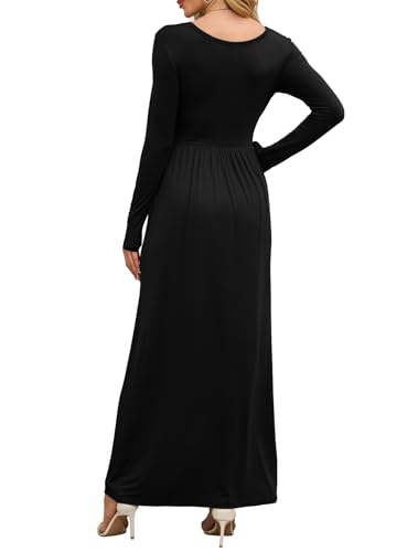 DEARCASE Women's Maxi Dress Long Sleeve Crewneck Empire Waist Long Dresses