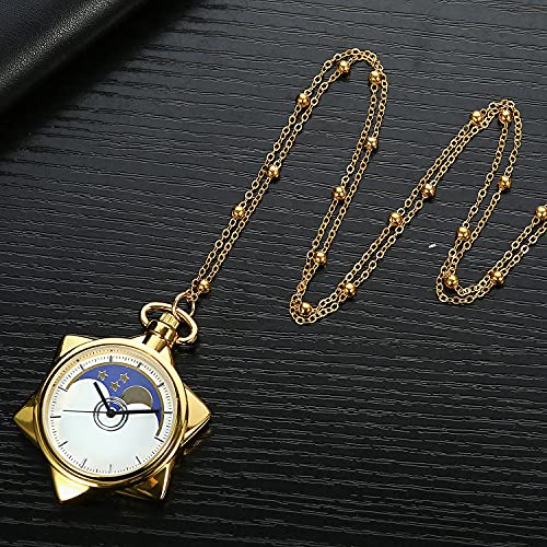 Moon Pocket Watch Gold Rhinestone Star Quartz Pocket Watches for Women