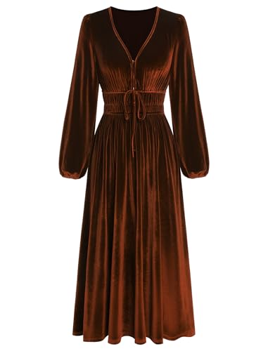 ZAFUL Women's V Neck Velvet Midi Dress Long Sleeve Formal Cocktail Dress Main image