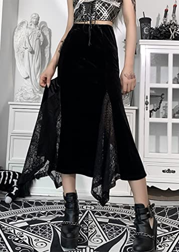 TSMNZMU Women Gothic Long Skirts Vintage Dark Lace Patchwork Skirts Grunge Harajuku Fairy Skirt Emo Alt Clothes Secondary image