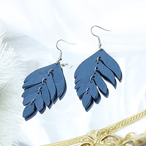 Wooden Palm Leaf Drop Dangle Earrings